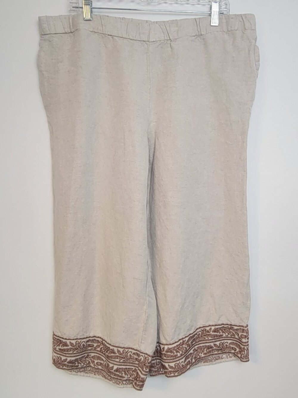 J. Jill Linen Blend Embroidered Hem Wide Leg Crop Pants